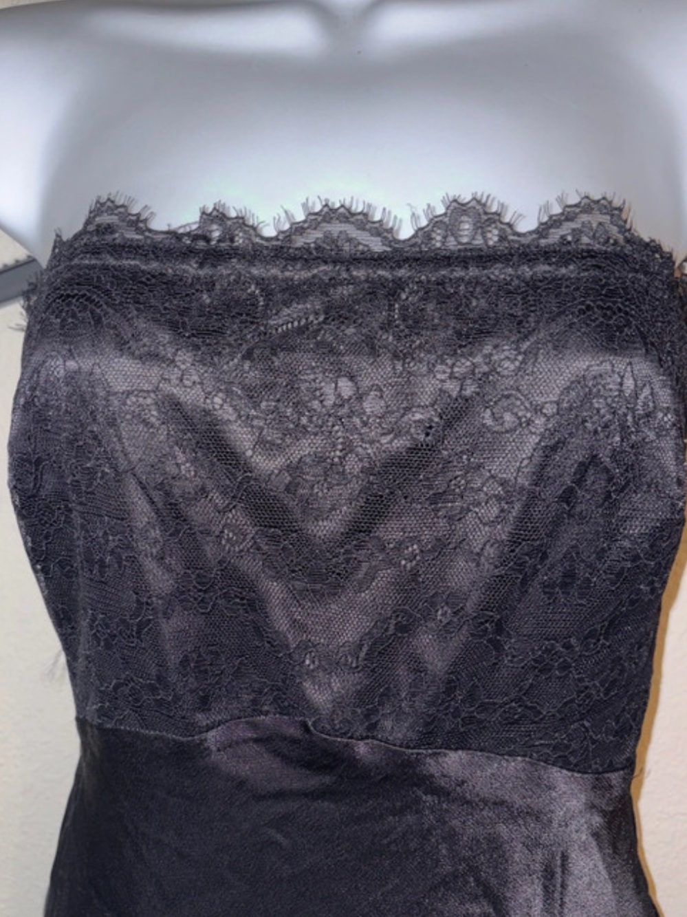 Meshki black lace top satin silky maxi dress size small